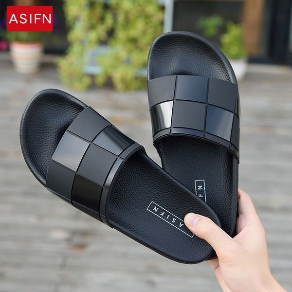 Asifn Männer Hausschuhe Mosaik Gitter Flip Flops Frauen Sommer Folien Männchen Type Paar Strandschuhe Home Zapatos Mujer Großhandel Y200107