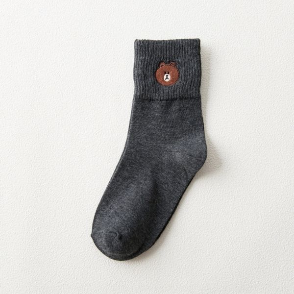 

autumn and winter cartoon bear embroidered women's medium medium tube socks solid school style socks sln6t, Black