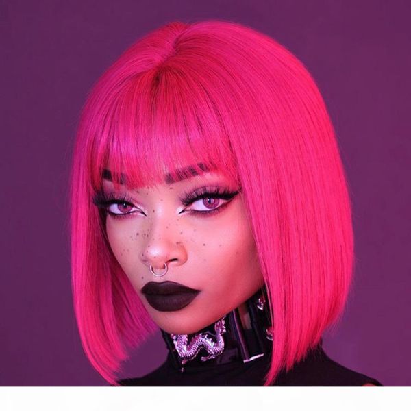 

lace front human hair wigs with bangs transparent lace for black women brazilian remy ink short bob wigs preplucked, Black;brown