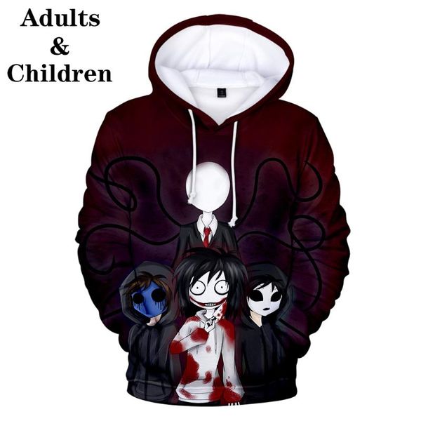 

3d creepypasta hoodies men women harajuku 3d kids hooded boy girl creative suitable autumn tracksuits children sweatshirts, Black
