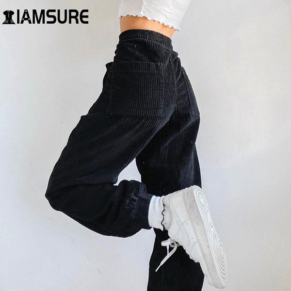 

women's pants & capris iamsure balck loose corduroy joggers high waisted trousers warm elastic waist casual streetwear female 2021 wint, Black;white
