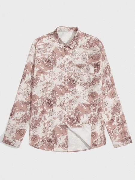 

romwe guys all over print button front pocket shirt 13ab#, White;black