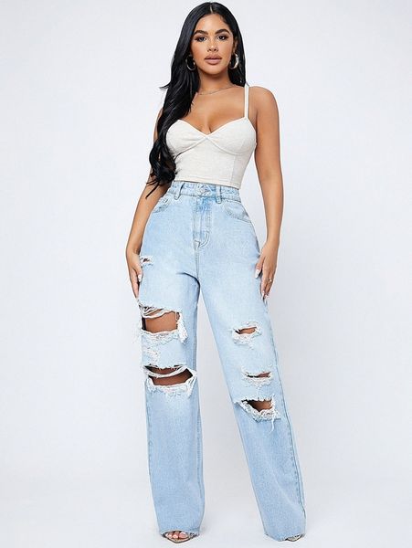 

ripped fringe detail curvy jeans f2wi#, Blue