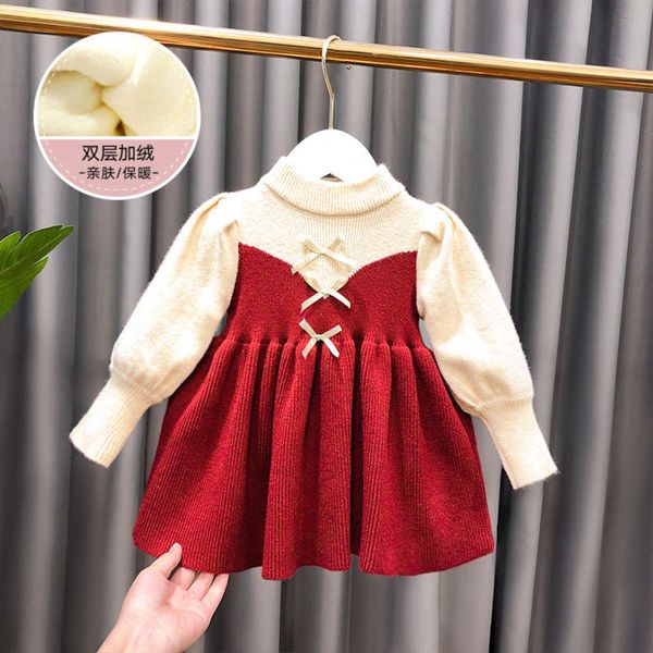 

princs autumn winter 2020 girls' drs christmas new year knitting baby long sve children's skirt, Red;yellow