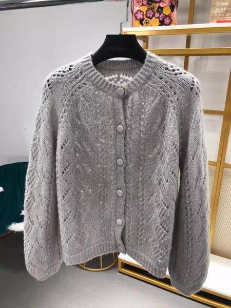 

new women mohair sweet soft cardigan sweater single breasted hollow out pull, White