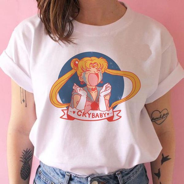 

sailor moon summer new fashion t shirt women harajuku short sleeve t-shirt cute cat tshirts cartoon tee, White