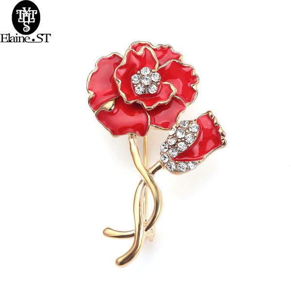 

10pcs fashion elegant poppy flower shape women brooch enameled red poppy rhinestone flower brooch jewelry gift accessories 201009, Gray