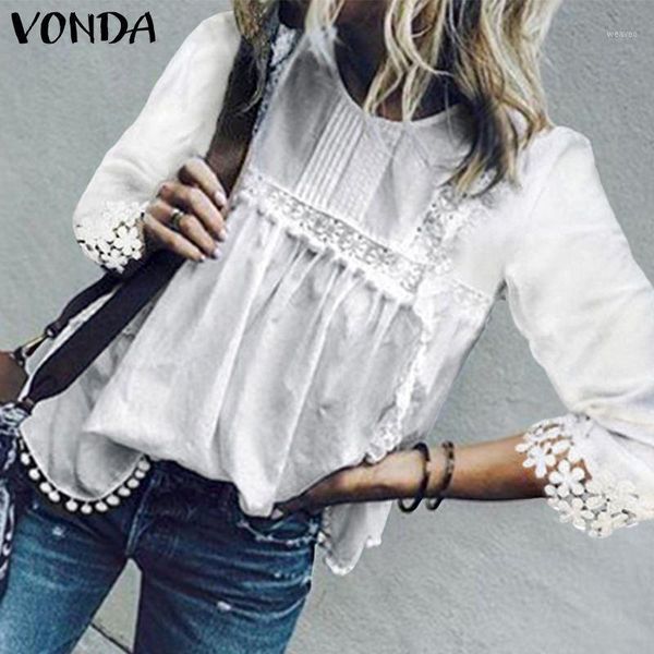 

plus size tunic women's blouse hollow out shirts 2019 vonda fashion long sleeve cardigans patchwork casual blusas 5xl1, White