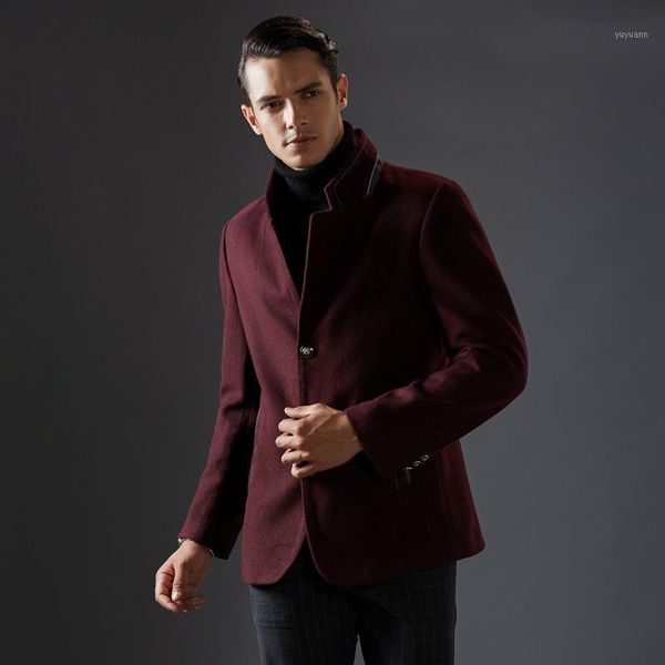 

thick short stand collar woolen coat winter mens classical elegant coat winter jacket men1, Black