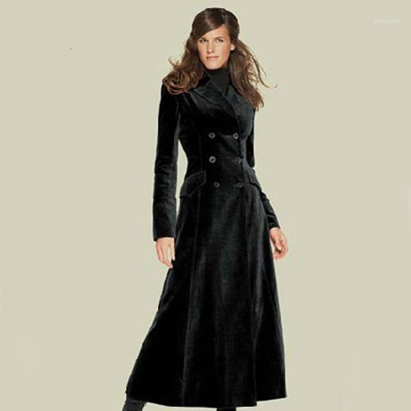 

new european and american star super long suit lapel cool double-breasted slim coat female autumn and winter turn down collar1, Black