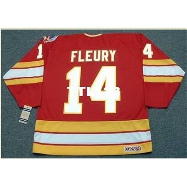 

421s #14 theoren fleury calgary flames 1989 ccm vintage away hockey jersey or custom any name or number retro jersey, Black