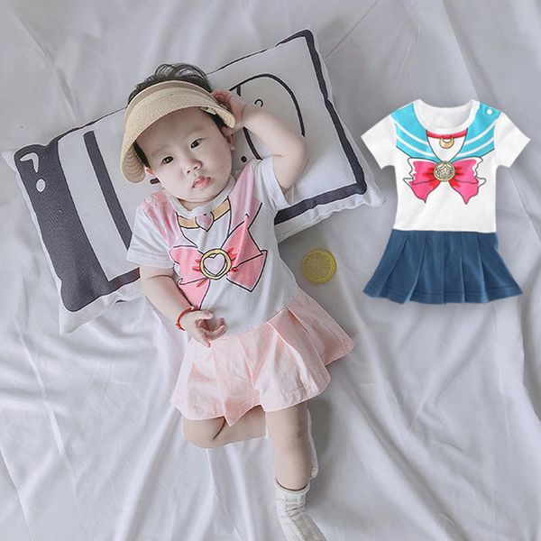

1-18m baby dress rompers casual newborn sailor moon style clothing baby girl bowknot jumpsuits summer short-sleeve 1021, Blue