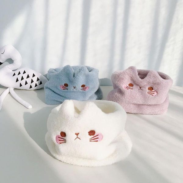 

plush baby bibs children's neck sleeves boys girls baby hooded scarf warm autumn winter three-dimensional ears cute d13, Blue;gray