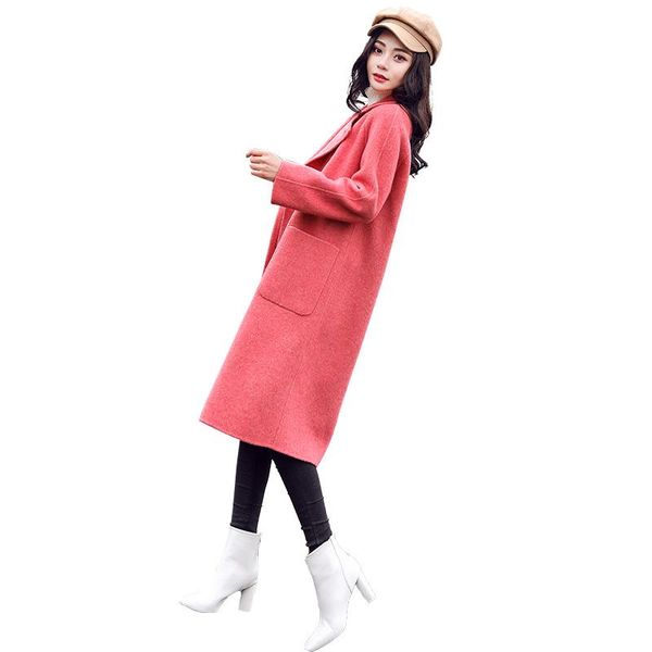 

woolen coat women's long korean version of the new woolen coat winter padded women's double breasted wool jacket, Black