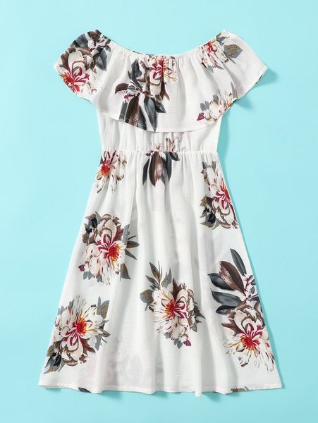 

toddler girls floral ruffle trim bardot dress she, Red;yellow