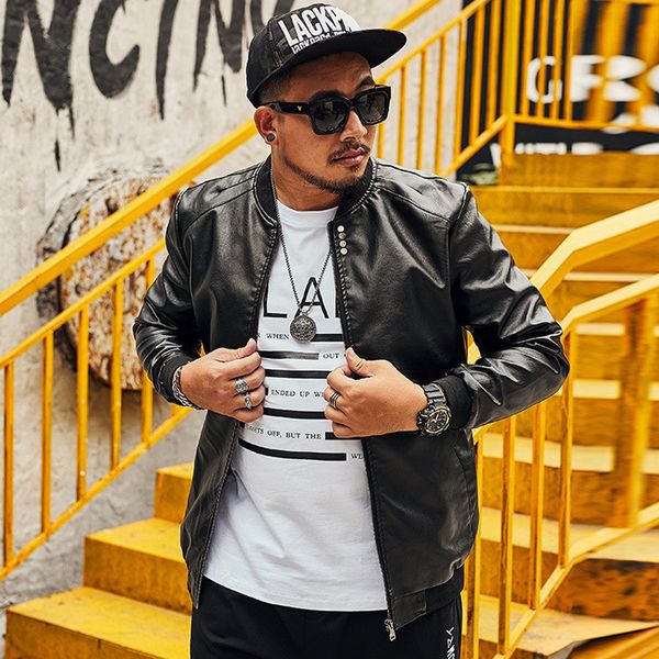 

leather male spring and korean autumn casual trends large loose baseball jacket more size -6xl tqyf, Black