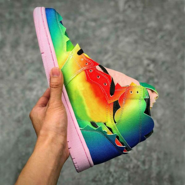 

j. balvin x 1 og high colores y vibras 1s rainbow gradient basketball shoes mens sneakers sports trainers, White;red