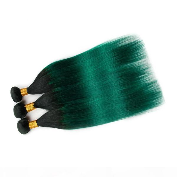 

#1b green ombre straight peruvian human hair weave bundles black roots to dark green ombre virgin human hair wefts extensions 10-30, Black;brown