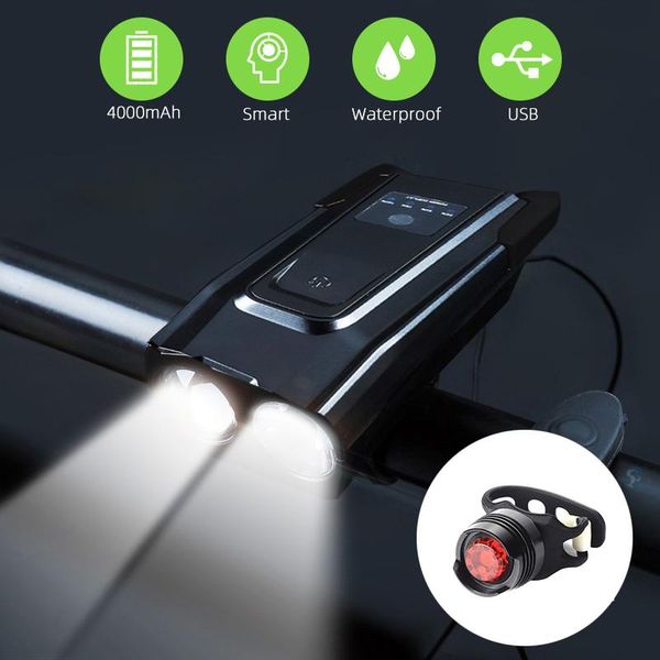 

bike lights 4000mah smart induction bicycle front light set usb rechargeable 800 lumen led head with horn lamp cycling