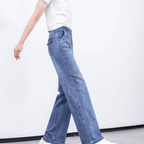 

women's jeans professional amashi counter authentic 2021 autumn casual slim straight tube high waist wide leg pants1, Blue