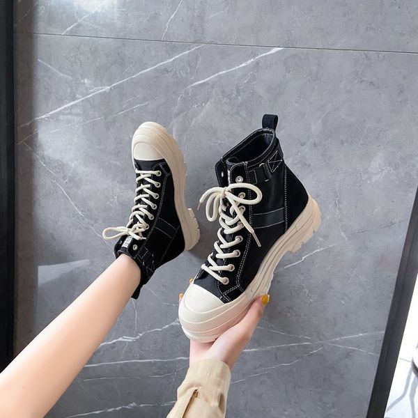 

2021 new women fall fashion high heels women's lace to casual shoes slip-resistant ladies'short boots 6zes, Black