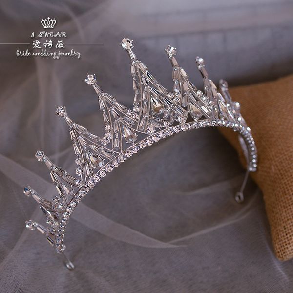 

aisiway european style water diamond alloy hair ornament bride wedding dress banquet princess crown headdress accessories, Silver