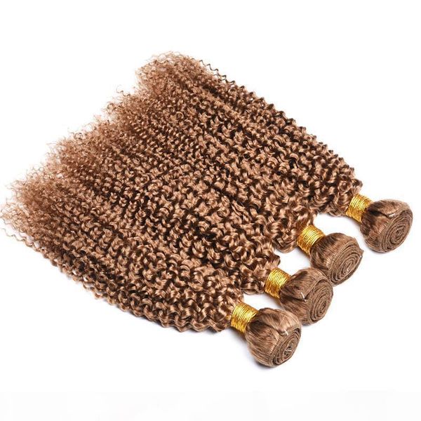 

kinky curly human hair weave 4 bundles #27 honey blonde pure colored brazilian virgin curly human hair 4pcs wefts hair extension 10-26 inch, Black