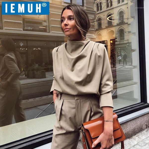 

iemuh draped collar womens and blouses elegant long sleeve solid office blouse ladies shirt casual female streetwear1, White