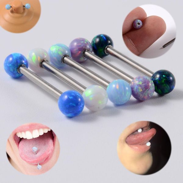 

1pc surgical steel opal tongue barbell piercing opal nipple ring screw in barbell piercings tongue piercings women jewelry q sqcyyx, Silver