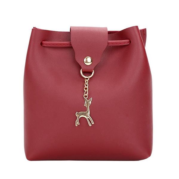 

small women deer bucket bag handbags ladies satchel mini shoulder messenger bags simple design cross body bag(red, Red;black