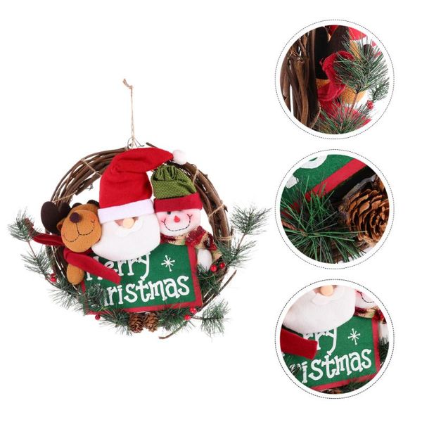 

рождество rattan венок с плюшевые xmas куклы висит кулон гарленд украшения