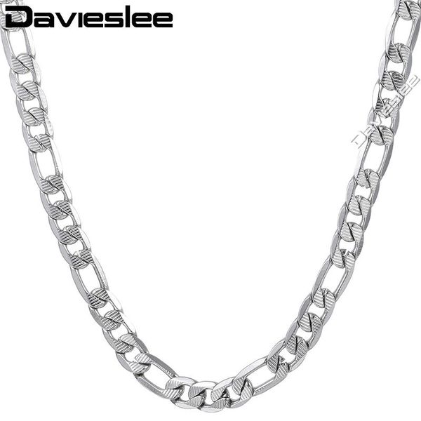 

davieslee mens necklace chain cut hammered figaro link silver color stainless steel 8mm lknm114