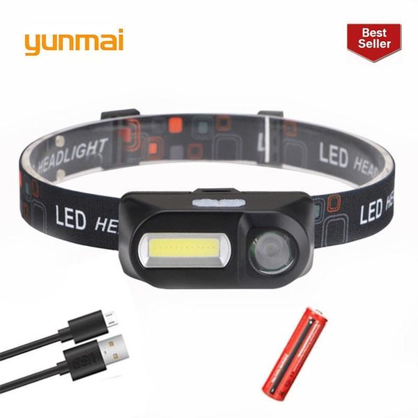 

headlamps mini waterproof xpe cob led 6-mode headlight headlamp usb rechargeable 18650 battery head light lamp for outdoor1