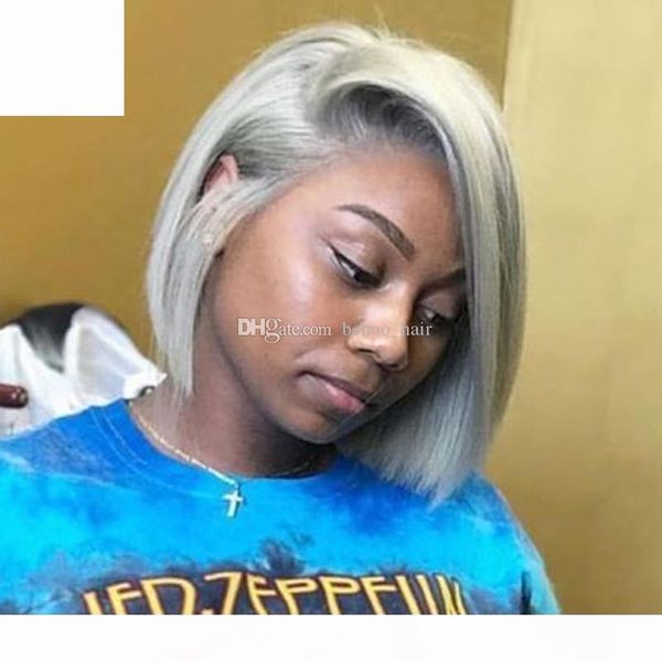 

human hair bob style grey lace front wig short bob glueless lace front human hair wig full lace wig for black women, Black;brown