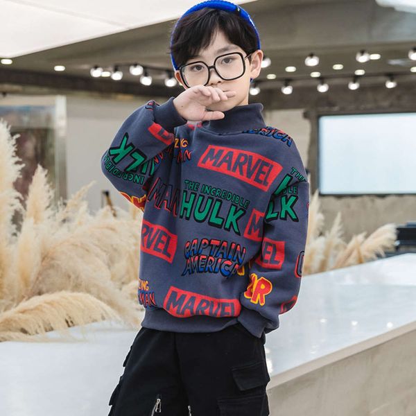 

autumn winter new boys' middle and large clothing plush sweater 2020 korean children's thickened turtleneck, Black