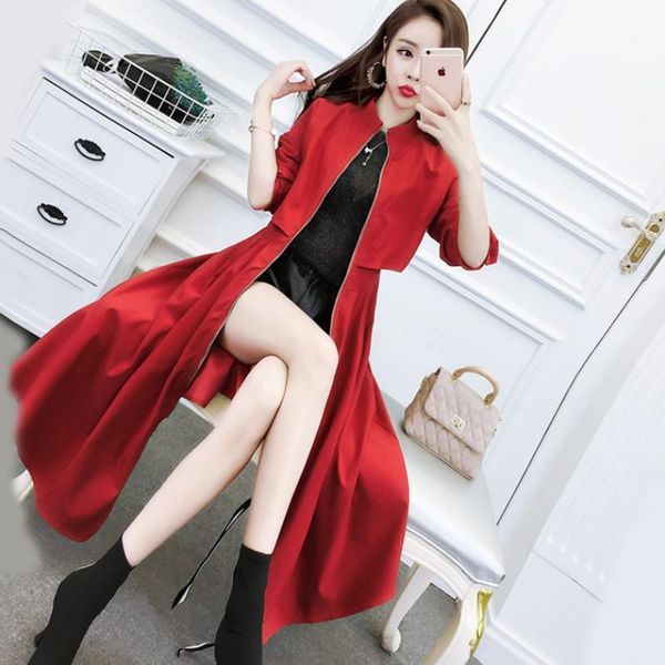 

long women pleated trenches calf length fashion slim fashion high street coats high waist casual trenches midi autumn spring1, Tan;black