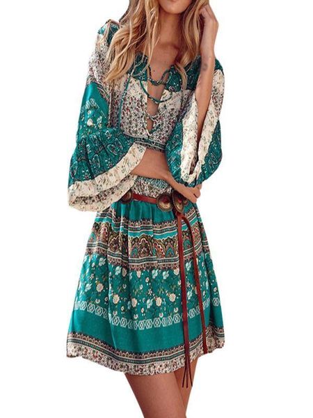 

women floral print three quarter sleeve boho dress ladies evening party dress cold should floral print short sleeve cami516, Black;gray