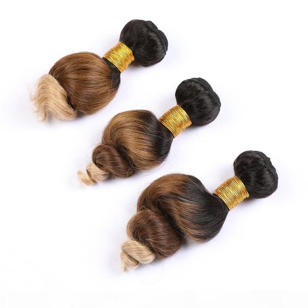 

#1b 4 27 ombre human hair extensions loose wave weaves ombre human hair bundles three tone ombre wavy brazilian virgin hair wefts, Black;brown