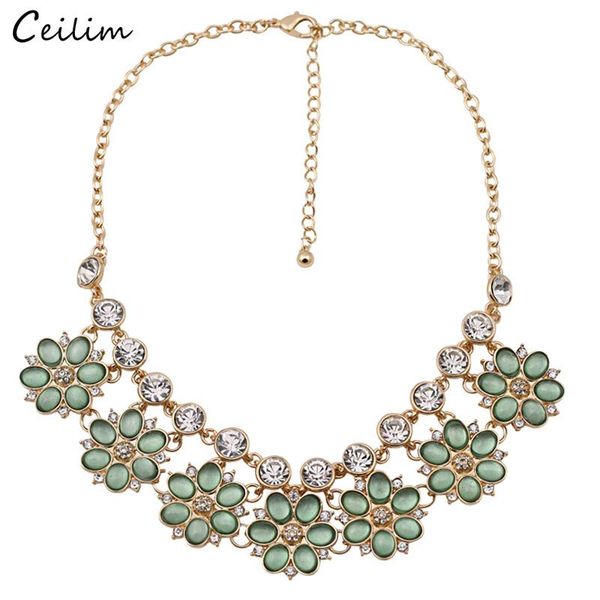 

2020 new fashion gold color flower choker necklaces for women luxury green crystal necklace statement jewelry, Golden;silver