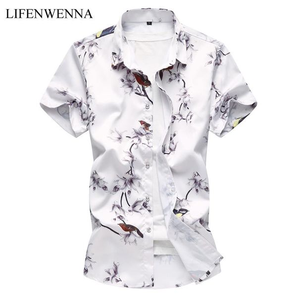 

new summer fashion men's shirt slim fit short sleeve printing shirt mens clothing trend plus size mens casual print shirts -7xl, White;black
