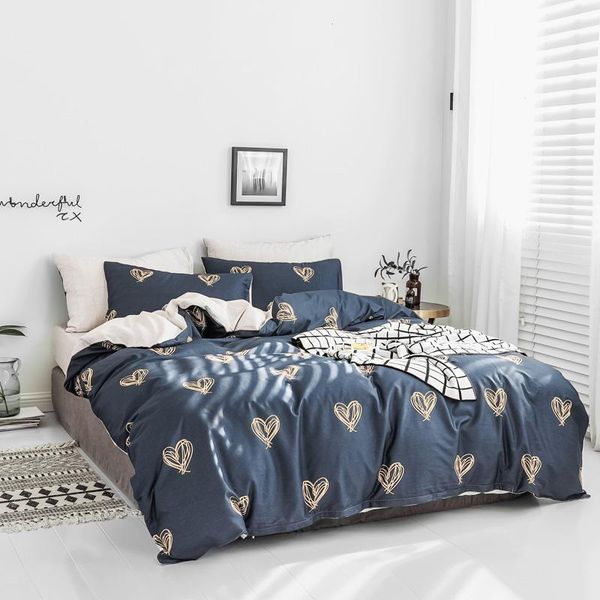

hearts bedding set twin  king size 100% cotton printed duvet cover bed sheets pillowcase modern home textiles