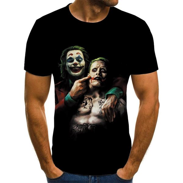 

summer men 3d printed men's all-match face casual o-neck male clown short-sleeved funny t-shirt, White;black
