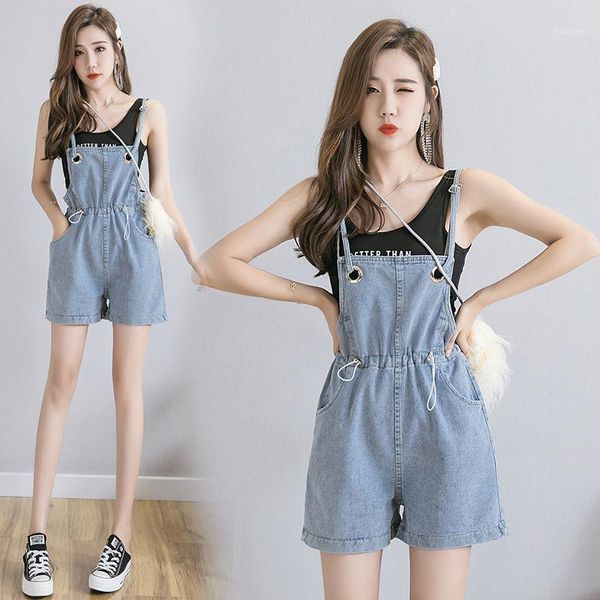 

the jeans female strap shorts summer new korean version of the loose thin by age high waist wide-leg pants1, Blue