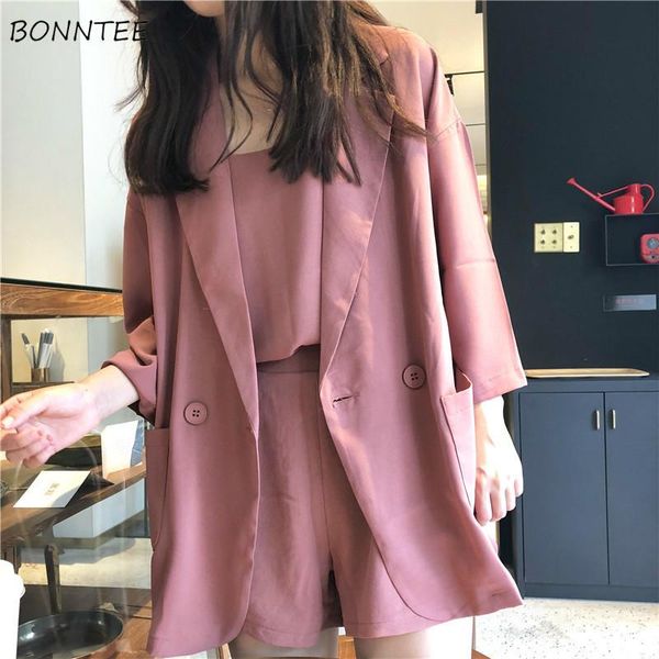 

blazers women loose simple three quarter sleeve solid kawaii all-match thin korean style blazer womens elegant ladies coats chic, White;black