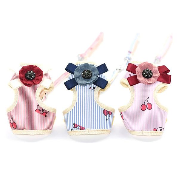 

dog collars & leashes korean flower breathable small pet harness and leash set soft puppy walking vest for chihuahua yorkie supplies