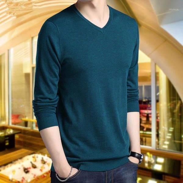 

2020 thin knit sweater men's long-sleeved t-shirt v-neck solid color casual sweater bottoming small shirt male trend1, White;black