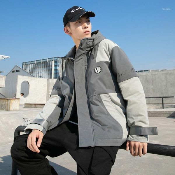 

british winter men's down jacket 2020 loose hooded thickened white duck down casual men's jacket1, Black