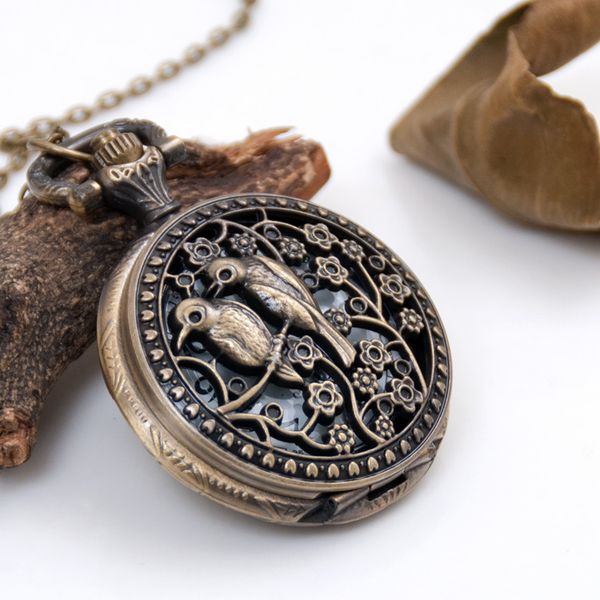 

medium hollow fashion pocket watch quartz movement 40mm necklace vintage jewelry korean version sweater chain fashion watch, Slivery;golden
