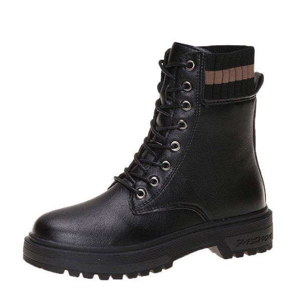 

2021 winter plus velvet women's boots fashion martin boots flat casual lace-up ankle, Black