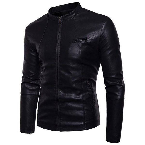 

men's fur & faux 2021 spring thin leather jackets , stylish solid color slim pu men jacket motorcycle clothing top, Black